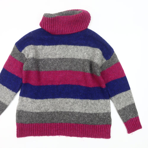 Yessica Womens Grey Pink Blue Roll Neck Striped Pullover Jumper M