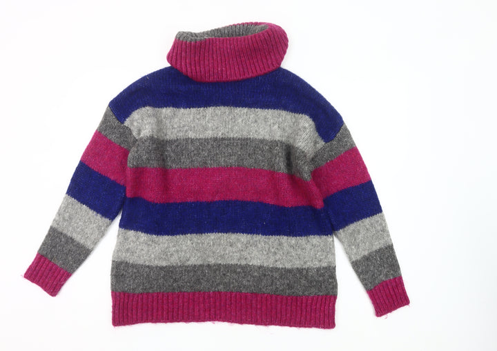 Yessica Womens Grey Pink Blue Roll Neck Striped Pullover Jumper M
