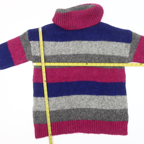 Yessica Womens Grey Pink Blue Roll Neck Striped Pullover Jumper M
