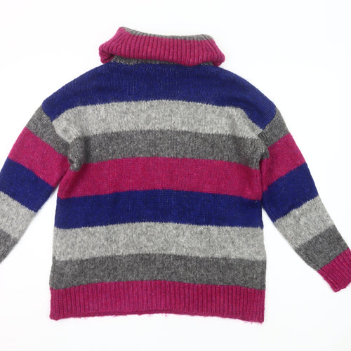 Yessica Womens Grey Pink Blue Roll Neck Striped Pullover Jumper M
