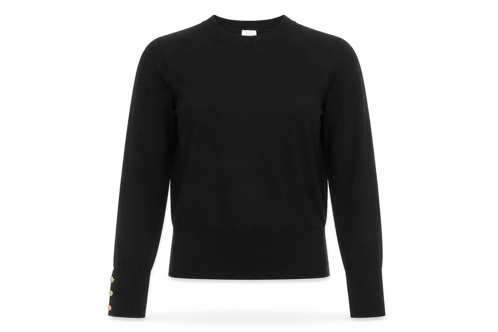 Front view of H&M Women's Black Crew Neck jumper, size S, Long Sleeve
