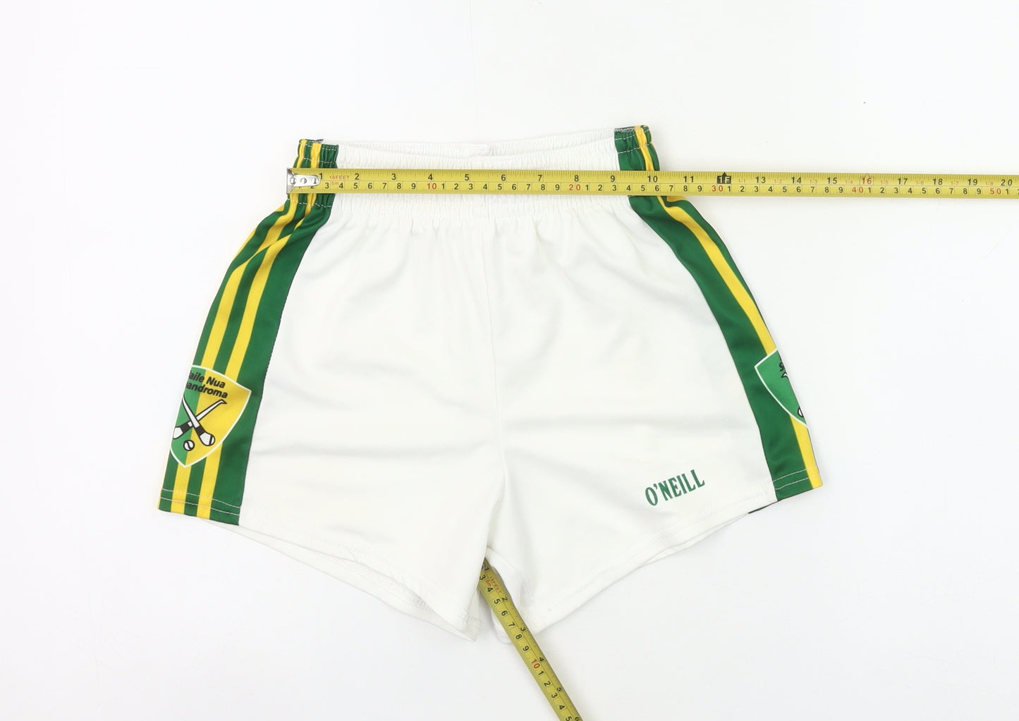 O'Neill Boys White Green Athletic Sports Shorts 24in Elastic Waist