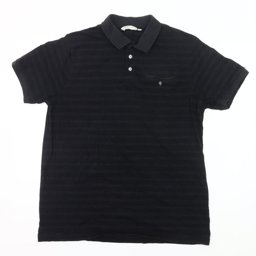 Kangaroo Poo Men’s Black Striped 2XL Polo Shirt Cotton Blend