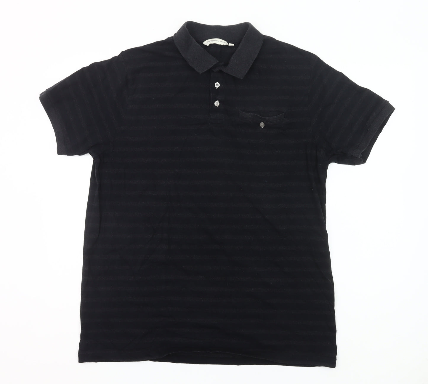 Kangaroo Poo Men’s Black Striped 2XL Polo Shirt Cotton Blend