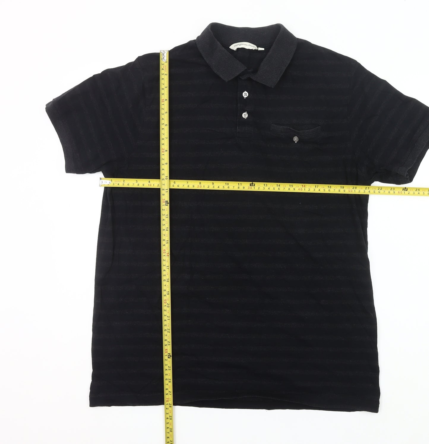 Kangaroo Poo Men’s Black Striped 2XL Polo Shirt Cotton Blend