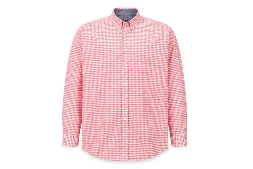 Front view of Casa Moda Men's Red Check Button-Down XL Shirt Long Sleeve Cotton