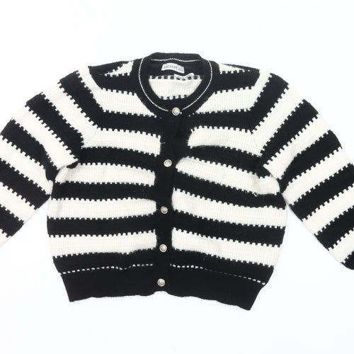 Gallery Womens Black White Striped Knit Cardigan L UK Crew Neck
