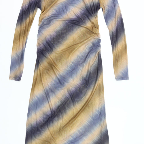 Primark Women’s Multicoloured Bodycon Midi Dress L Tie Dye Long Sleeve