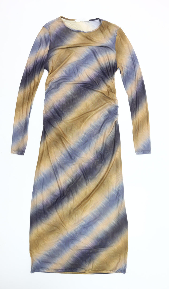 Primark Women’s Multicoloured Bodycon Midi Dress L Tie Dye Long Sleeve