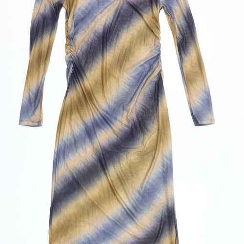 Primark Women’s Multicoloured Bodycon Midi Dress L Tie Dye Long Sleeve