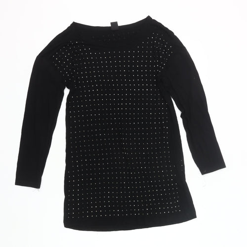 Vila Womens Black Studded Tunic Blouse Size M Long Sleeve Party Top