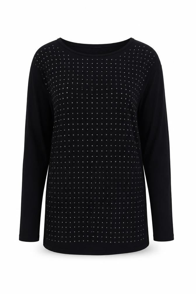 Vila Womens Black Studded Tunic Blouse Size M Long Sleeve Party Top