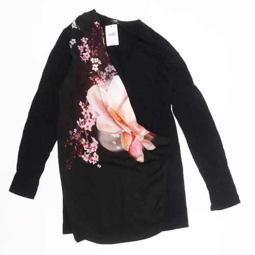 Wallis Womens Black Floral V-Neck Long Sleeve Tunic Blouse UK 12