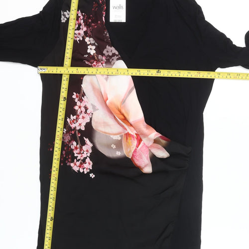 Wallis Womens Black Floral V-Neck Long Sleeve Tunic Blouse UK 12