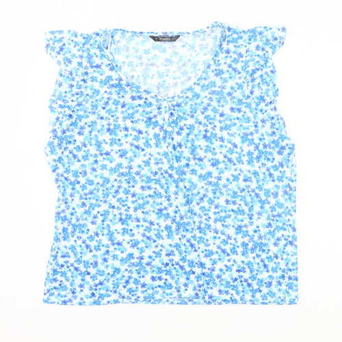Dunnes Women’s Blue Floral Blouse Top XL Sleeveless V-Neck Summer