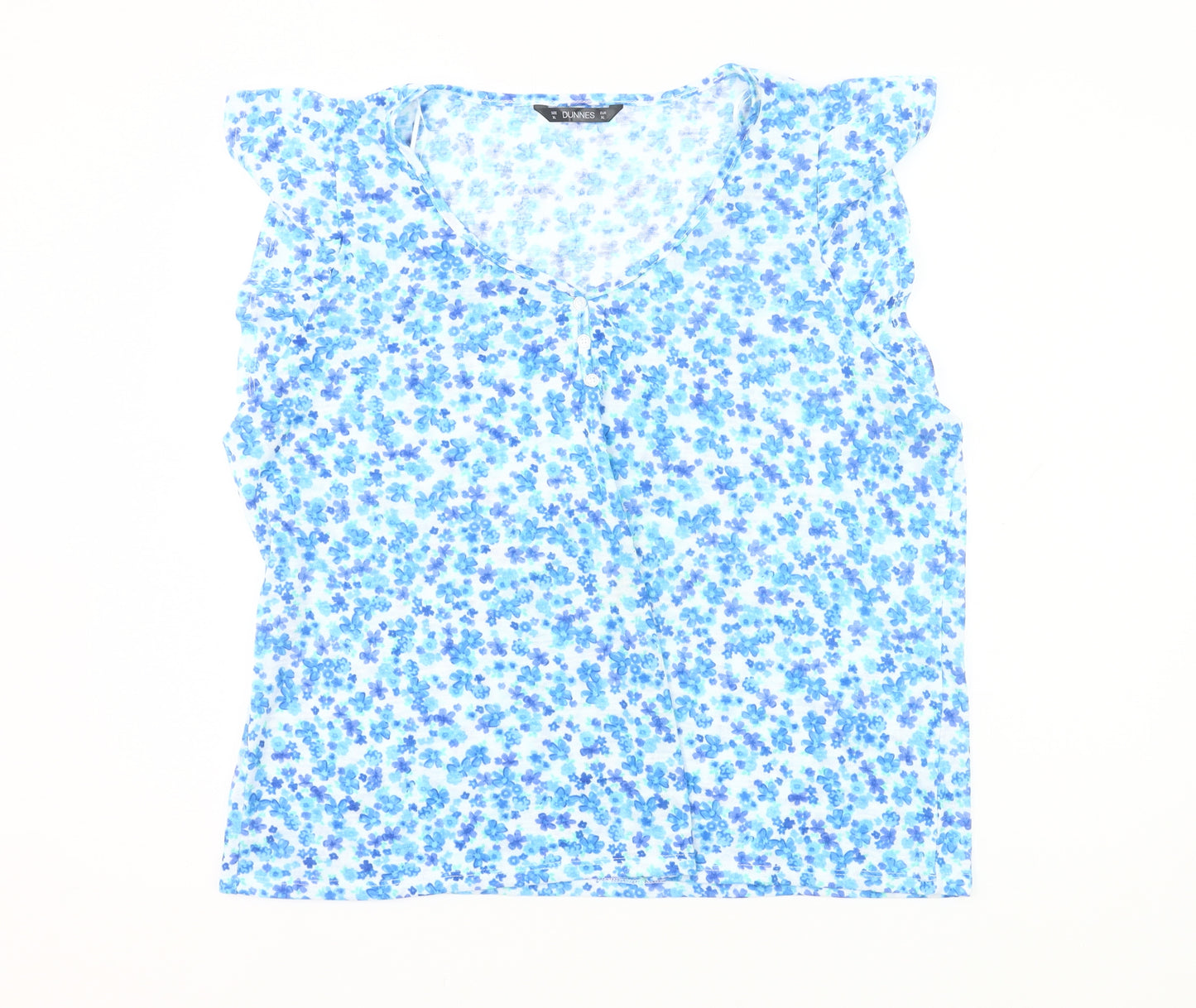 Dunnes Women’s Blue Floral Blouse Top XL Sleeveless V-Neck Summer