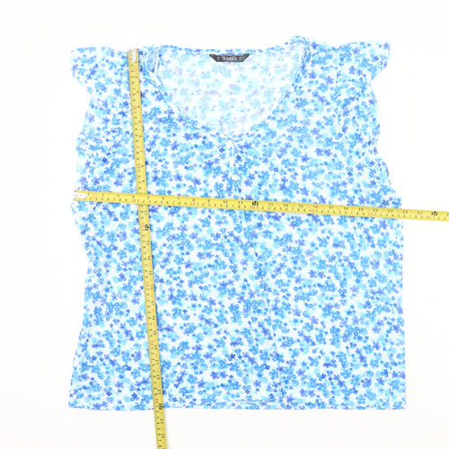 Dunnes Women’s Blue Floral Blouse Top XL Sleeveless V-Neck Summer