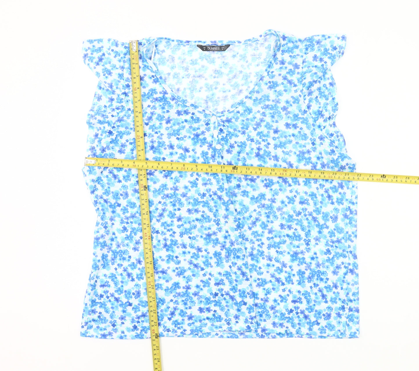 Dunnes Women’s Blue Floral Blouse Top XL Sleeveless V-Neck Summer