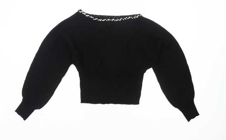 Friends Like These Womens Black Size 8 Beaded Boat Neck Jumper