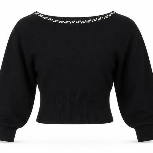 Friends Like These Womens Black Size 8 Beaded Boat Neck Jumper