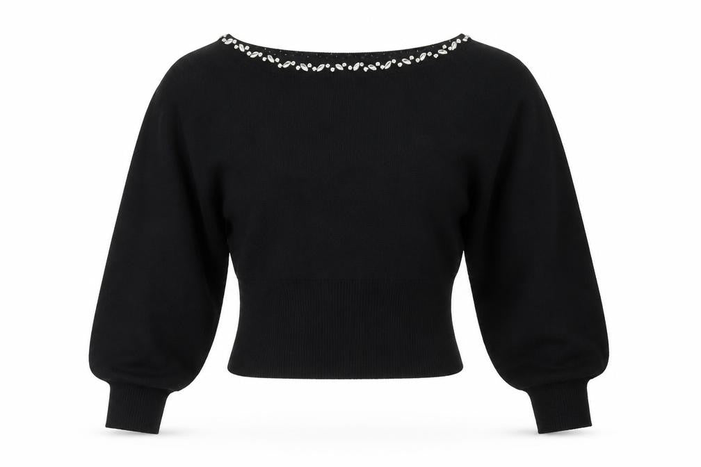 Friends Like These Womens Black Size 8 Beaded Boat Neck Jumper