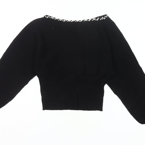 Friends Like These Womens Black Size 8 Beaded Boat Neck Jumper