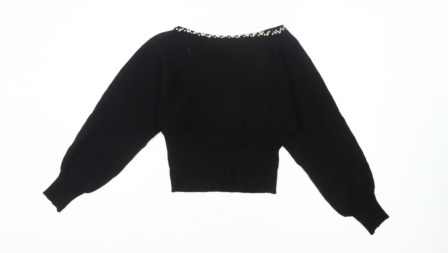 Friends Like These Womens Black Size 8 Beaded Boat Neck Jumper