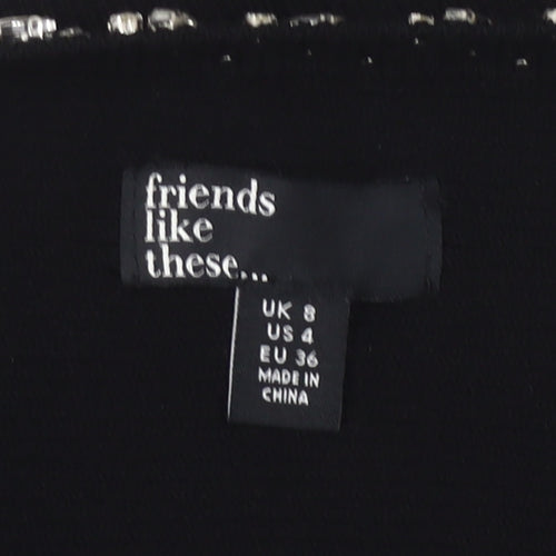Friends Like These Womens Black Size 8 Beaded Boat Neck Jumper