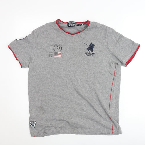 Santa Monica Polo Club Men's Grey L Graphic Embroidered T-Shirt