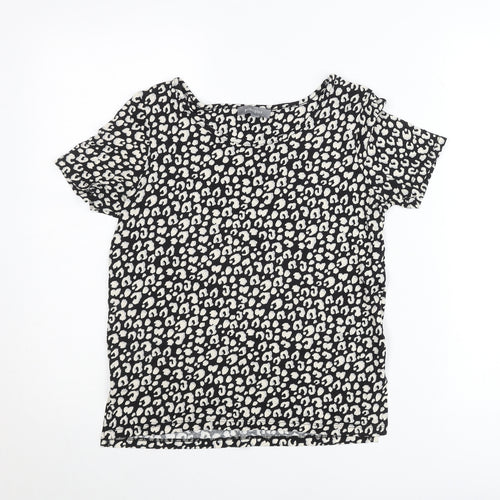Principles Womens Black Animal Print Scoop Neck T-Shirt Size 8