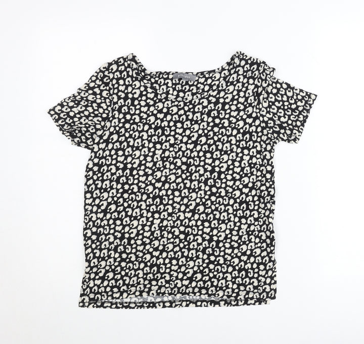 Principles Womens Black Animal Print Scoop Neck T-Shirt Size 8