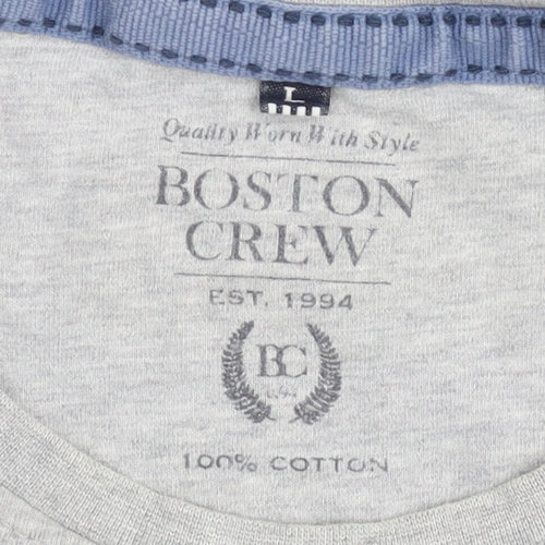 Boston Crew Men's Grey Graphic T-Shirt Size L Cotton Casual