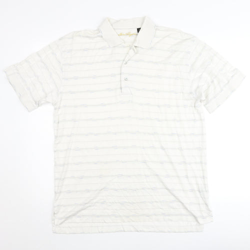 Ben Hogan Men’s White Striped Cotton Polo Shirt M Regular Fit