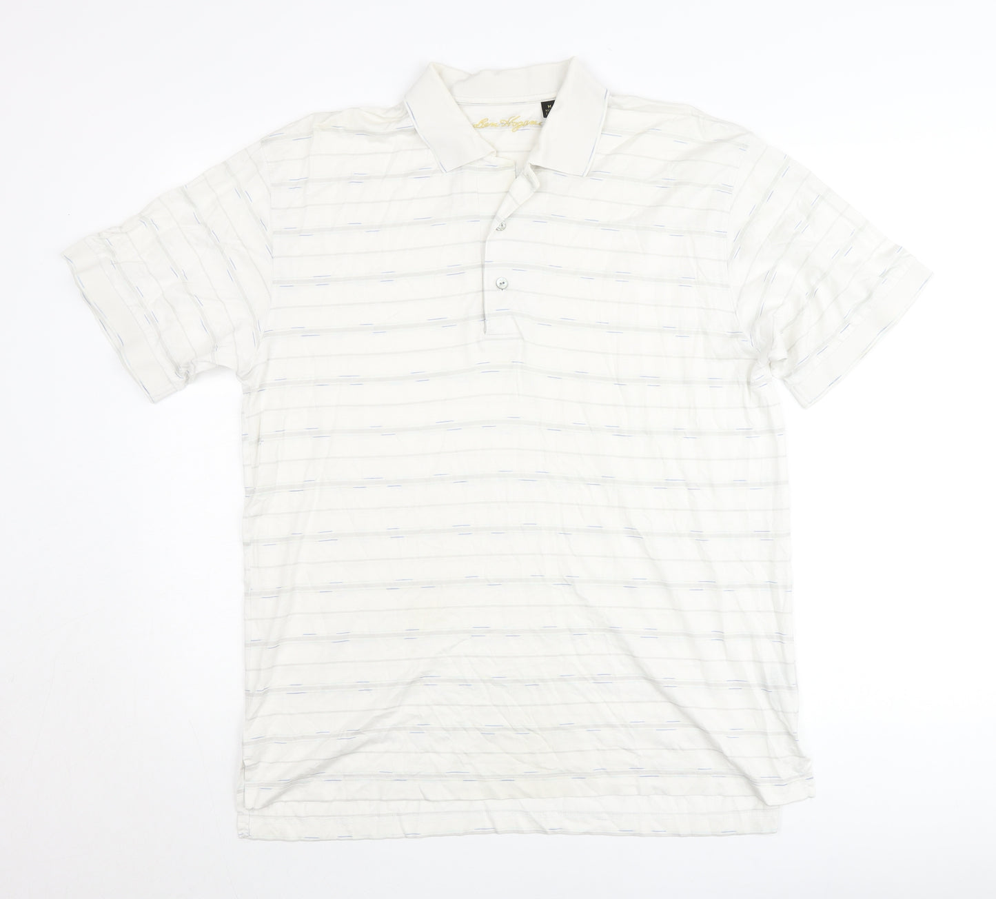 Ben Hogan Men’s White Striped Cotton Polo Shirt M Regular Fit