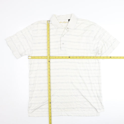 Ben Hogan Men’s White Striped Cotton Polo Shirt M Regular Fit