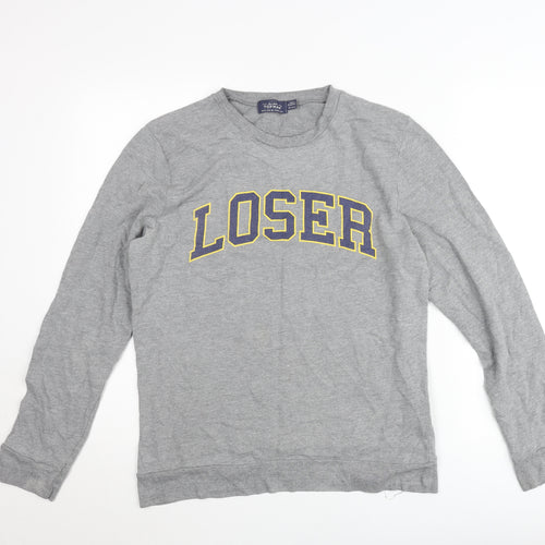 Topman Unisex Grey Jumper M Crew Neck Pullover Funny Graphic