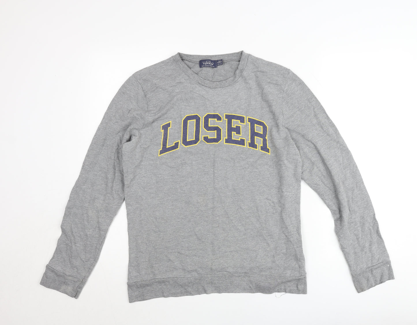 Topman Unisex Grey Jumper M Crew Neck Pullover Funny Graphic