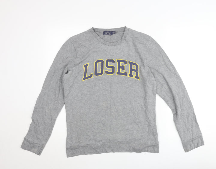 Topman Unisex Grey Jumper M Crew Neck Pullover Funny Graphic