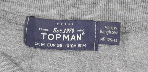 Topman Unisex Grey Jumper M Crew Neck Pullover Funny Graphic
