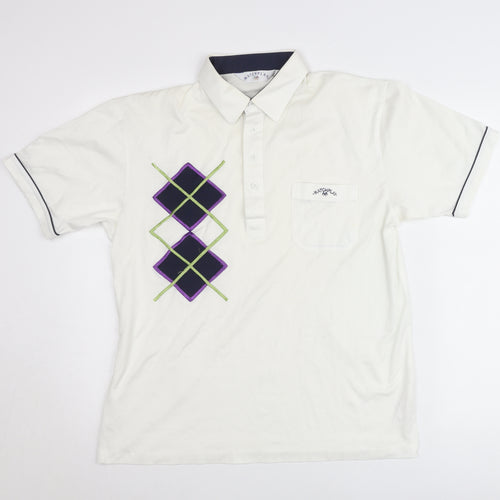 Matchplay Mens White Argyle Golf Polo Shirt Size L Cotton