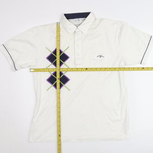 Matchplay Mens White Argyle Golf Polo Shirt Size L Cotton