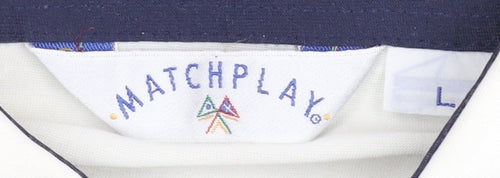 Matchplay Mens White Argyle Golf Polo Shirt Size L Cotton