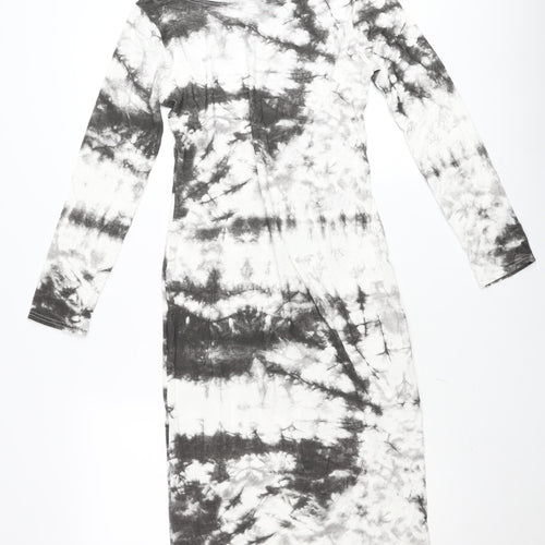 Rouge Womens Multicoloured Tie Dye Midi Bodycon Dress M Long Sleeve