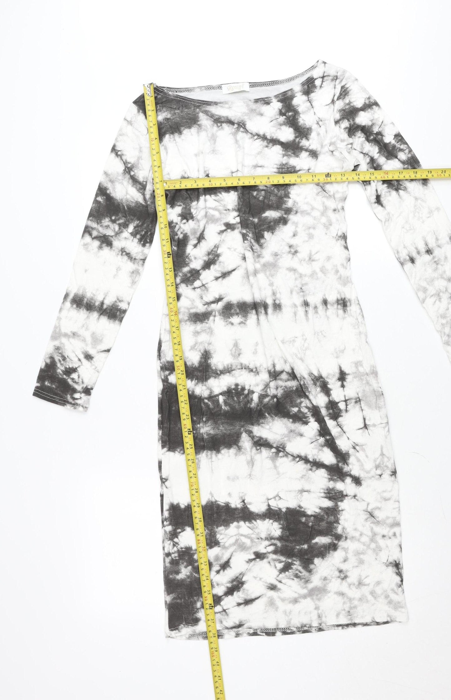 Rouge Womens Multicoloured Tie Dye Midi Bodycon Dress M Long Sleeve