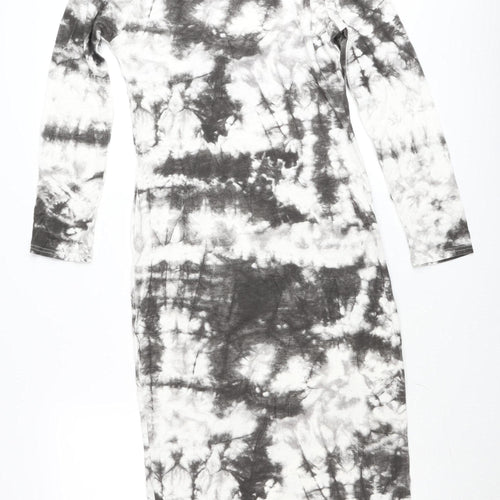 Rouge Womens Multicoloured Tie Dye Midi Bodycon Dress M Long Sleeve