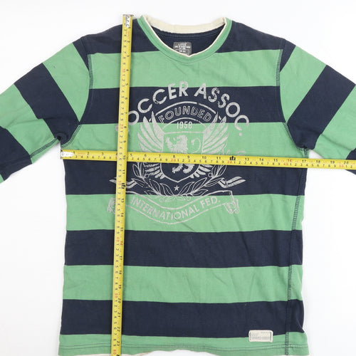 H&M L.O.G.G Teens Green Blue Striped Long Sleeve V-Neck T-Shirt XS