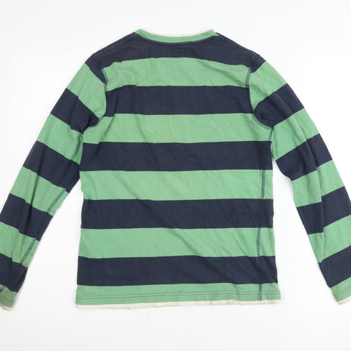 H&M L.O.G.G Teens Green Blue Striped Long Sleeve V-Neck T-Shirt XS