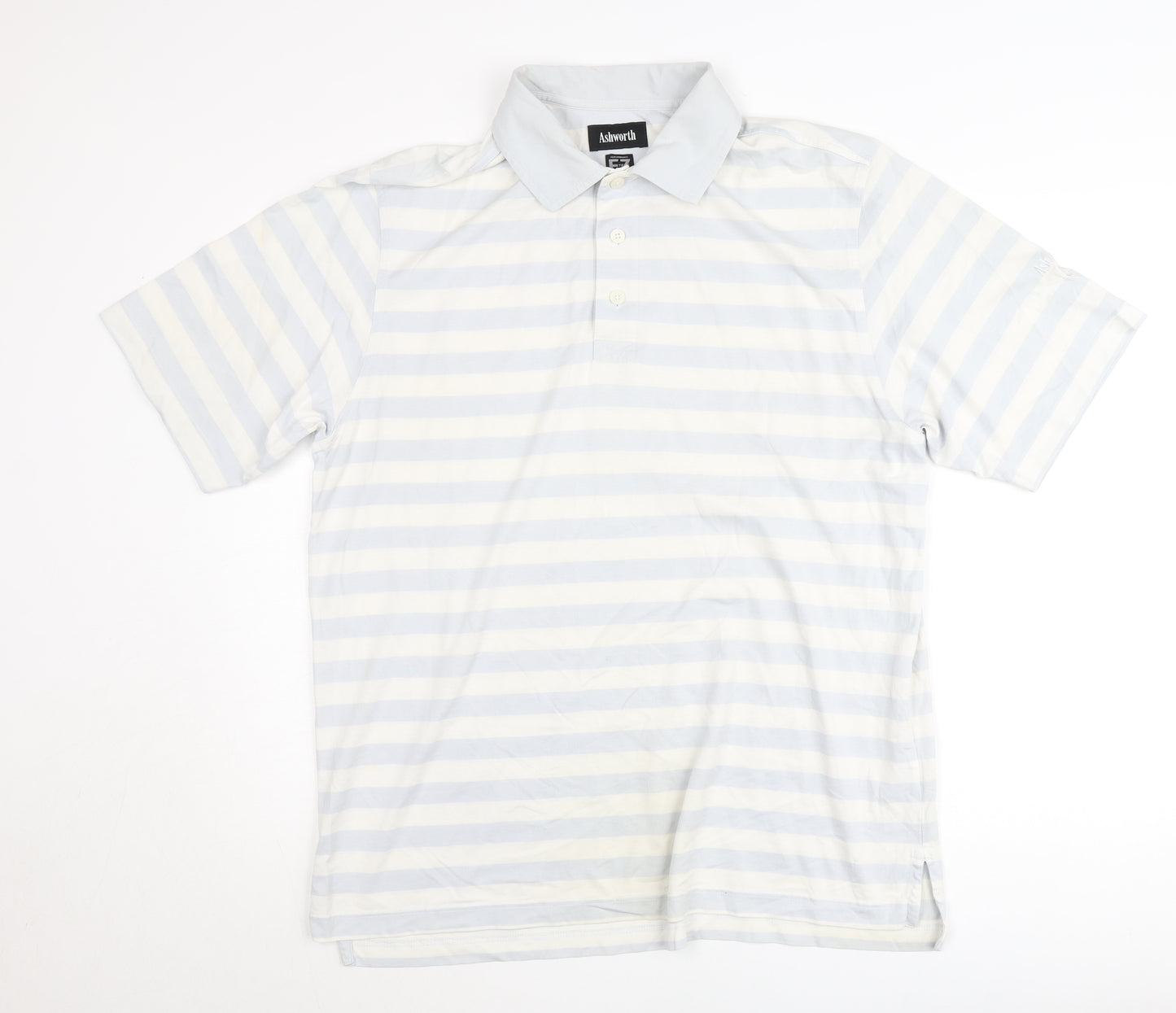 Ashworth Men’s Blue Striped Cotton Polo Shirt M Regular Fit