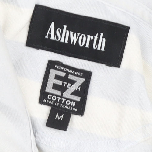 Ashworth Men’s Blue Striped Cotton Polo Shirt M Regular Fit
