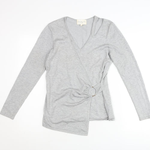 Damsel in a Dress Women’s Grey Wrap Jumper Size 10 V-Neck Slim Fit